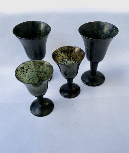 Four nephrite goblets / footed cups, early 20th century