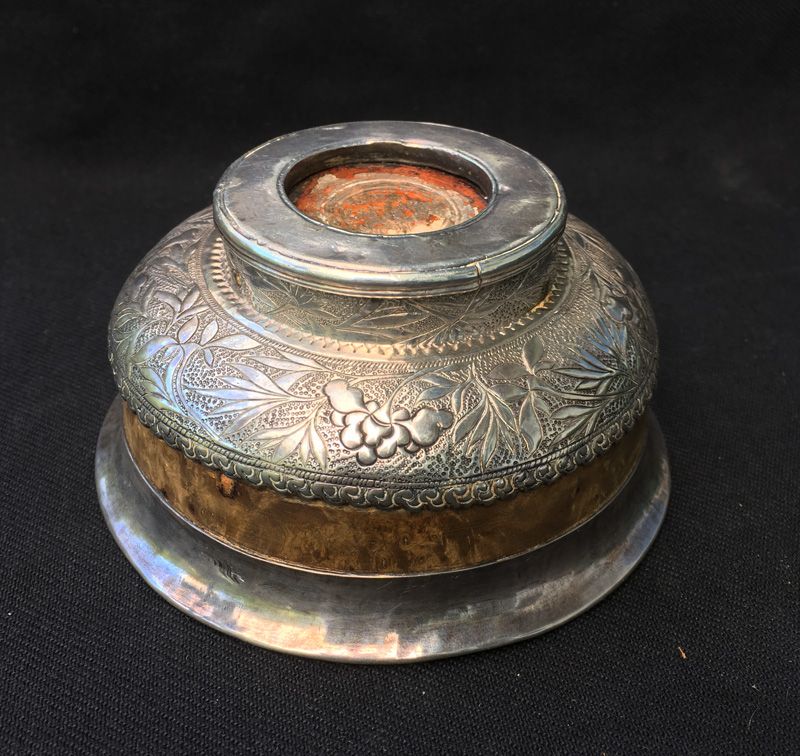 Tibetan burl wood and silver Tsampa bowl