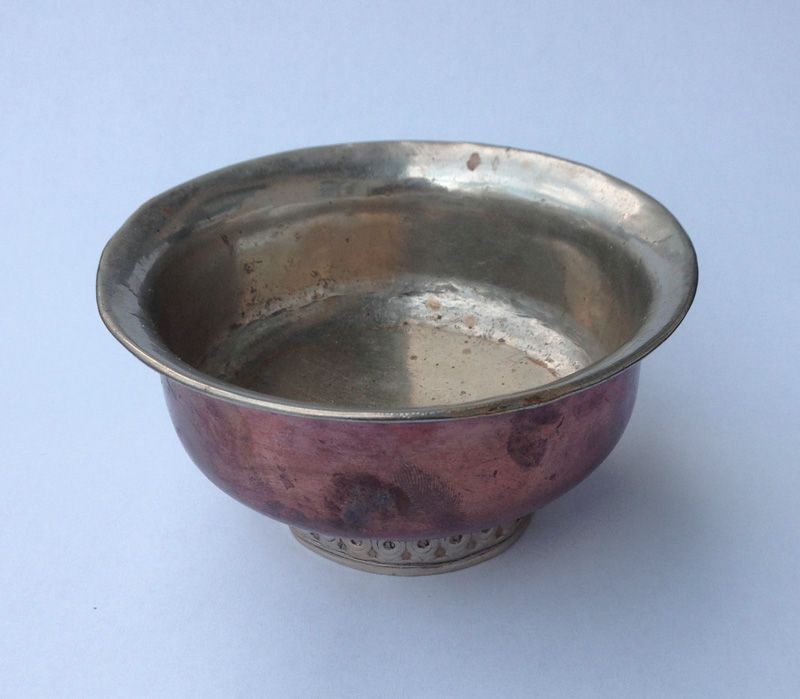 Tibetan red copper and silver bowl