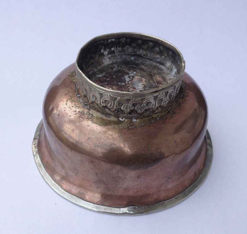 Tibetan red copper and silver bowl