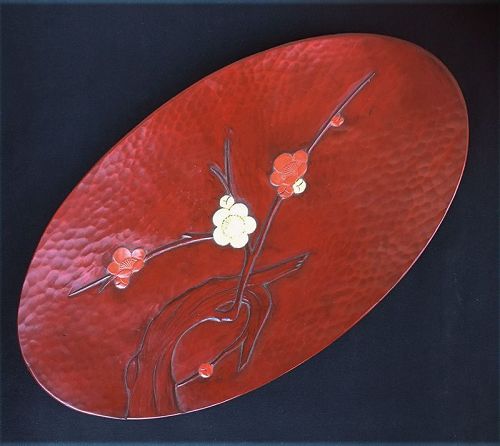 Kamakura Bori lacquer oval tray with cherry blossom