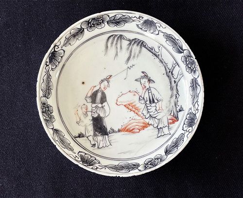 Grisaille decorated semi-eggshell saucer, early Qianlong