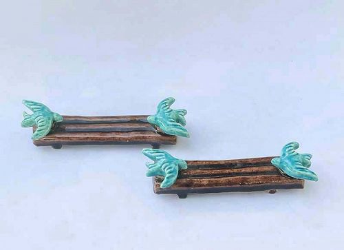 French 50s Vallauris Majolica knife rests with doves
