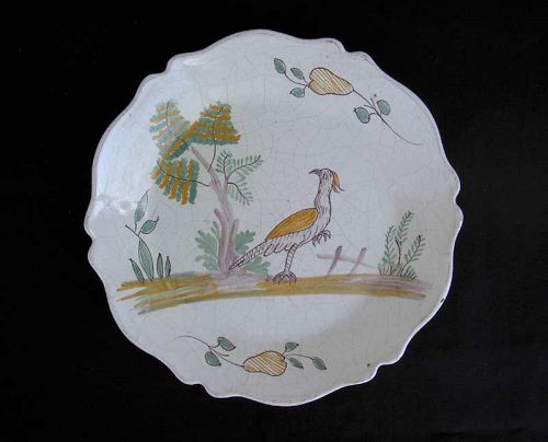 Fayence plate with a pheasant, La Rochelle, France, late 18th century