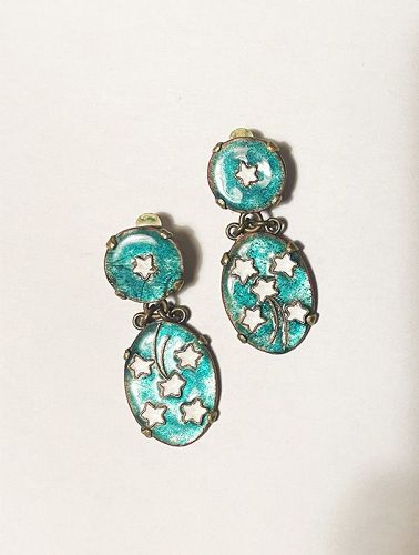 Rising star clip earrings, enamel on copper c 1960