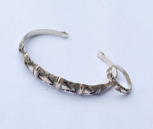 Balinese bangle and ring, sterling silver and gold