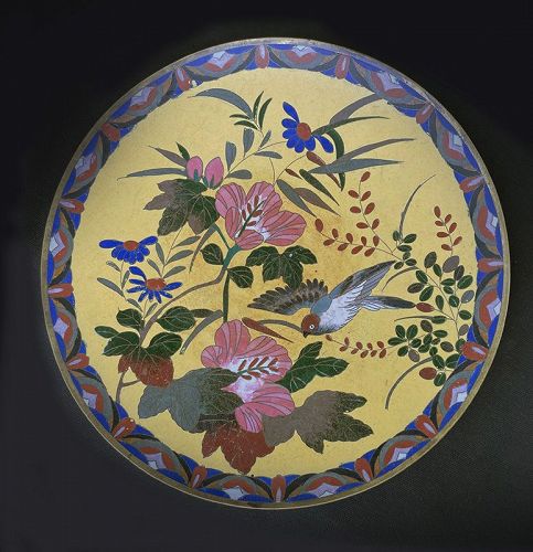 Cloisonné enamel dish or charger, Meiji