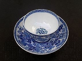 English tea bowl & saucer in the Willow pattern, c 1800