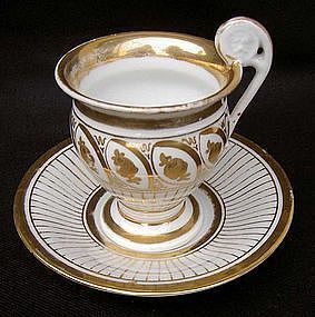 French cabinet cup and saucer with gilt decoration