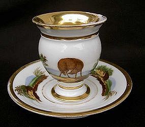French cabinet cup and saucer with fox & rocks