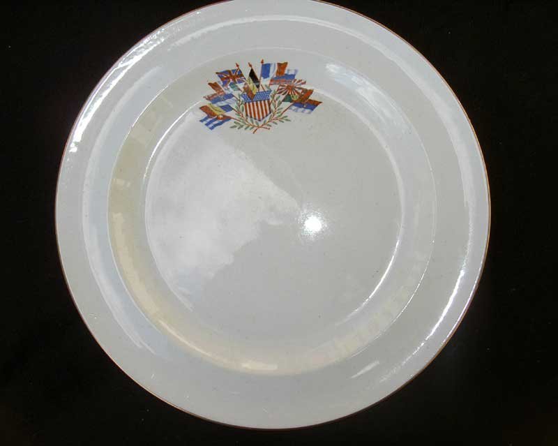 Crested US Allies bread dishes, by Wedgwood