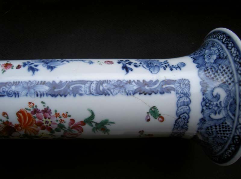 Chinese blue and white, enameled trumpet vase