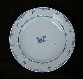 Unusual Chinese Export blue and white plate