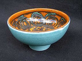 Poole Pottery orange and green Delphis bowl