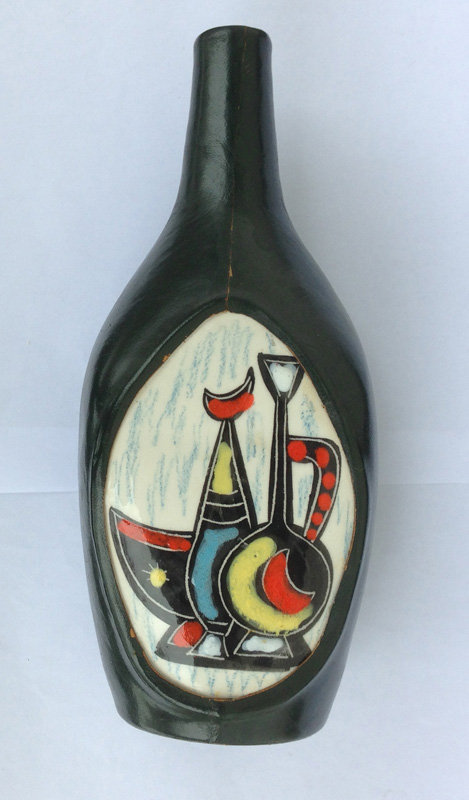 Italian vintage leather covered bottle vase