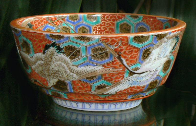 Beautiful Antique Japanese Imari Bowl with Cranes