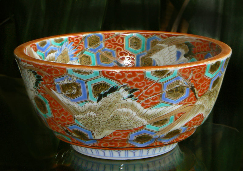 Beautiful Antique Japanese Imari Bowl with Cranes