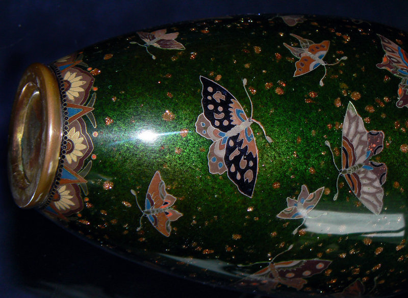 Japanese Cloisonne Enamel Vase with Butterflies - Honda