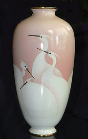 Large Japanese  Wireless Cloisonne Vase with Egrets
