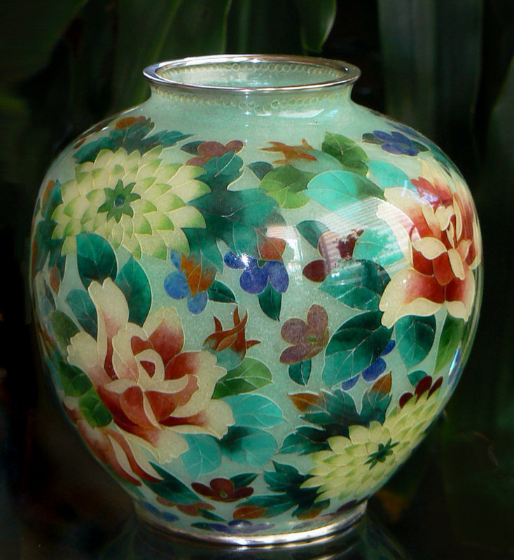 Large Japanese Cloisonne Plique A Jour Vase