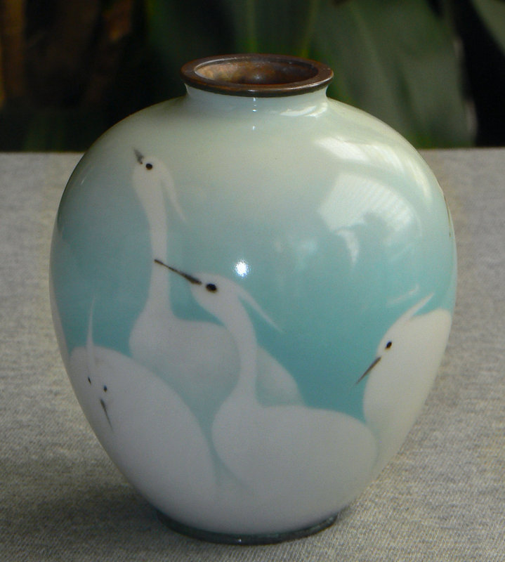 Japanese Cloisonne Enamel Vase Wireless Egrets