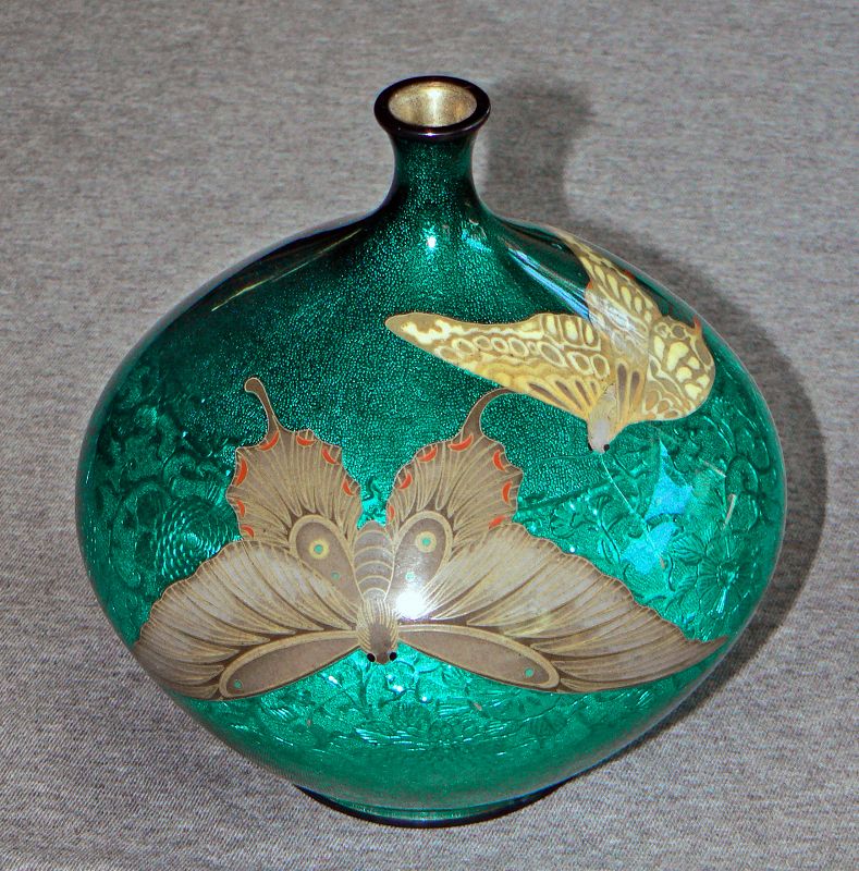 Japanese Cloisonne Enamel & Basse-Taille Vase