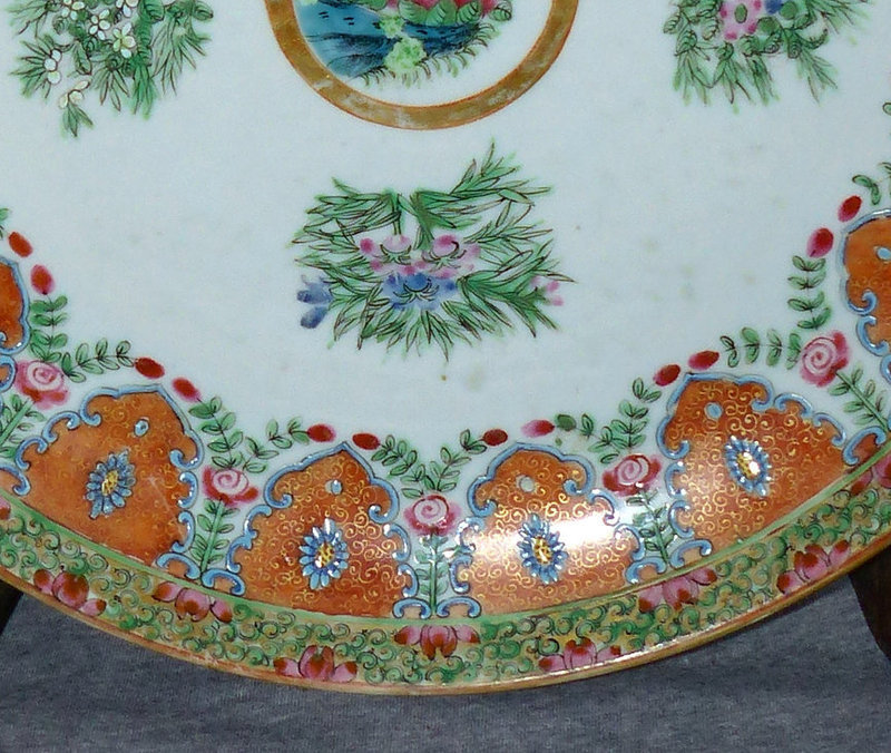 Rare Old Chinese Export Rose Medallion Charger