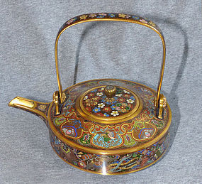 Pristene Japanese Cloisonne Enamel Gilded Wire Teapot From  Kyoto