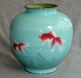 Beautiful Rare Antique Japanese Cloisonne Enamel Koi Vase - Gonda