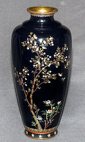 Fine Japanese Cloisonne vase with Birds and Cherry Blossoms