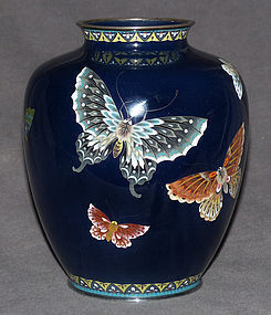 Hayashi Style Japanese Cloisonne Enamel Vase Butterflies