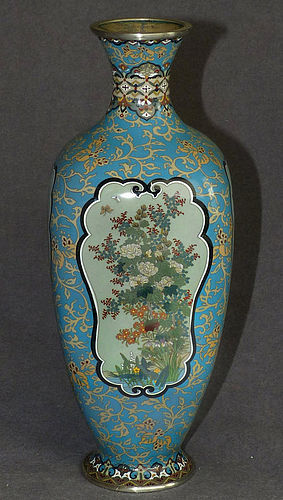 Beautiful Japanese Cloisonne Enamel Vase with Four Panels