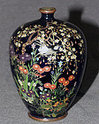 Fine Japanese Cloisonne Enamel Cabinet Vase Swallows & Blooming Plants