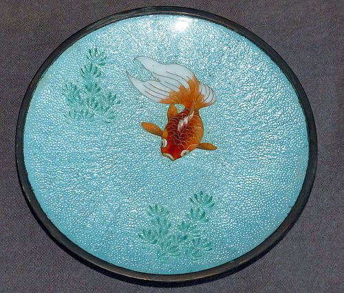 Fine Japanese Cloisonne Enamel Dish with a Fish