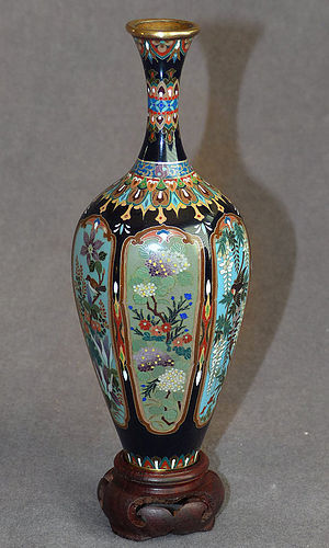 Excellent 6-Panel Japanese Cloisonne Enamel vase by Ota