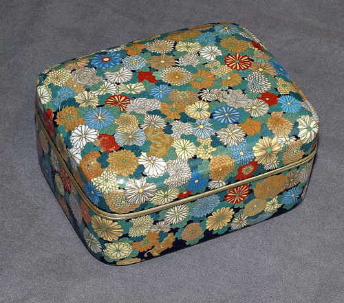 Excellent Japanese Cloisonne Enamel Box Covered with Flowers