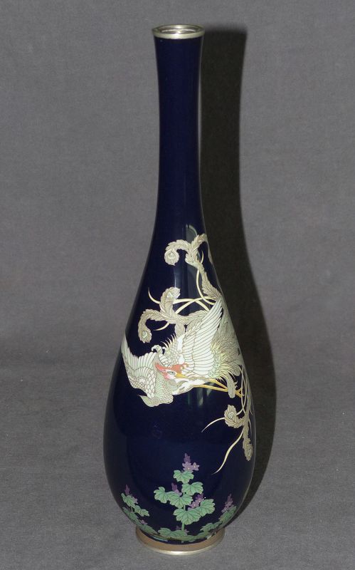 Rare and Fine Japanese Cloisonne Enamel Vase with Phoenix
