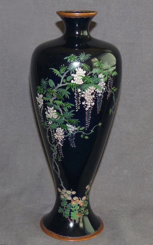 Fine Large Japanese Cloisonne Enamel Vase with Flowering Wisteria
