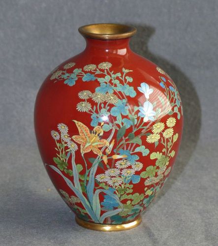 Attractive Japanese Cloisonne Enamel Vase Covered with Flowers