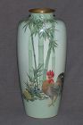 Japanese Wire & Wireless Cloisonne Enamel Vase w Bamboo & Rooster