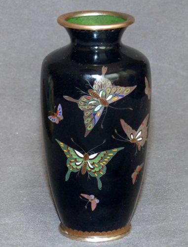 Beautiful Japanese Cloisonne Enamel vase with Butterflies -Likely Ando