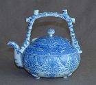 Sapphire & White Japanese Porcelain Teapot - Hand Painted