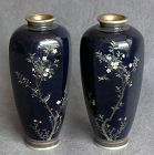Fine Hayashi Style Pair of Japanese Cloisonne Enamel Vases