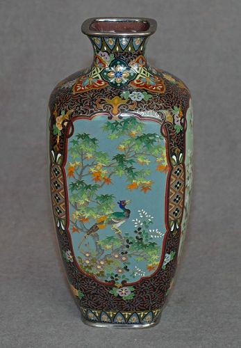 Beautiful 4 Panel Cloisonne Enamel Vase Signed Kato - Rare
