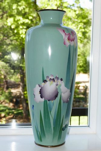 Large Japanese Cloisonne Enamel Vase with Wireless Iris - Gonda