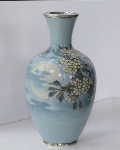 Namikawa Sosuke Cloisonne Enamel Vase - Cherry Blossoms and Moon