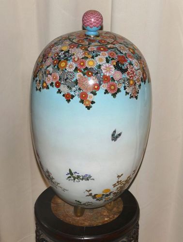 Large Japanese Cloisonne Enamel Jar