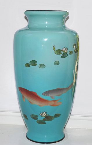 Beautiful rare Ando - Gonda Cloisonne Enamel Koi Vase