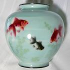 Beautiful Japanese Cloisonne Enamel Oranda Fish Vase - Gonda
