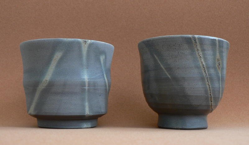 Two guinomis blue Bizen by Toko Konishi